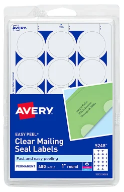 Avery® Permanent Mailing Seals, 5248, Round, 1" Diameter, Clear, Pack Of 480