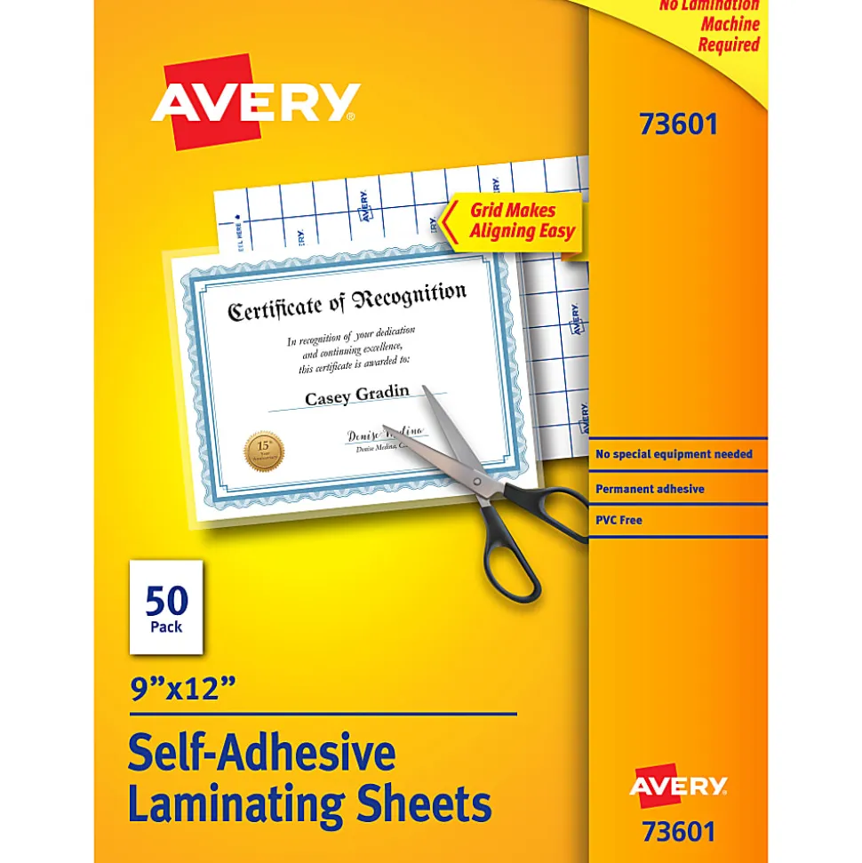 Avery® Permanent Self-Adhesive Laminating Sheets, 9" x 12", Clear, Pack Of 50