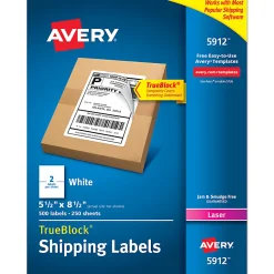 Avery® Permanent Shipping Labels with TrueBlock® Technology, 5292, 4" x 6", White Pack Of 20