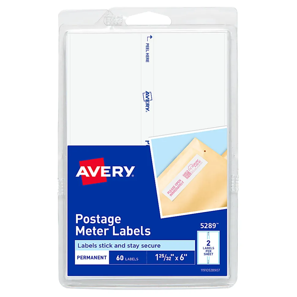 Avery® Postage Meter Labels For Personal Post Office™ E700, 5289, 1 3/16" x 6", White, Pack Of 60