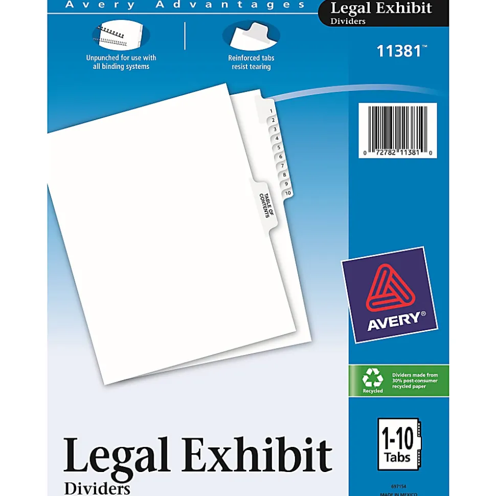 Avery® Premium Collated Legal Dividers Avery® Style, Side-Tab, 1-10 & Table Of Contents, 8 1/2" x 11"