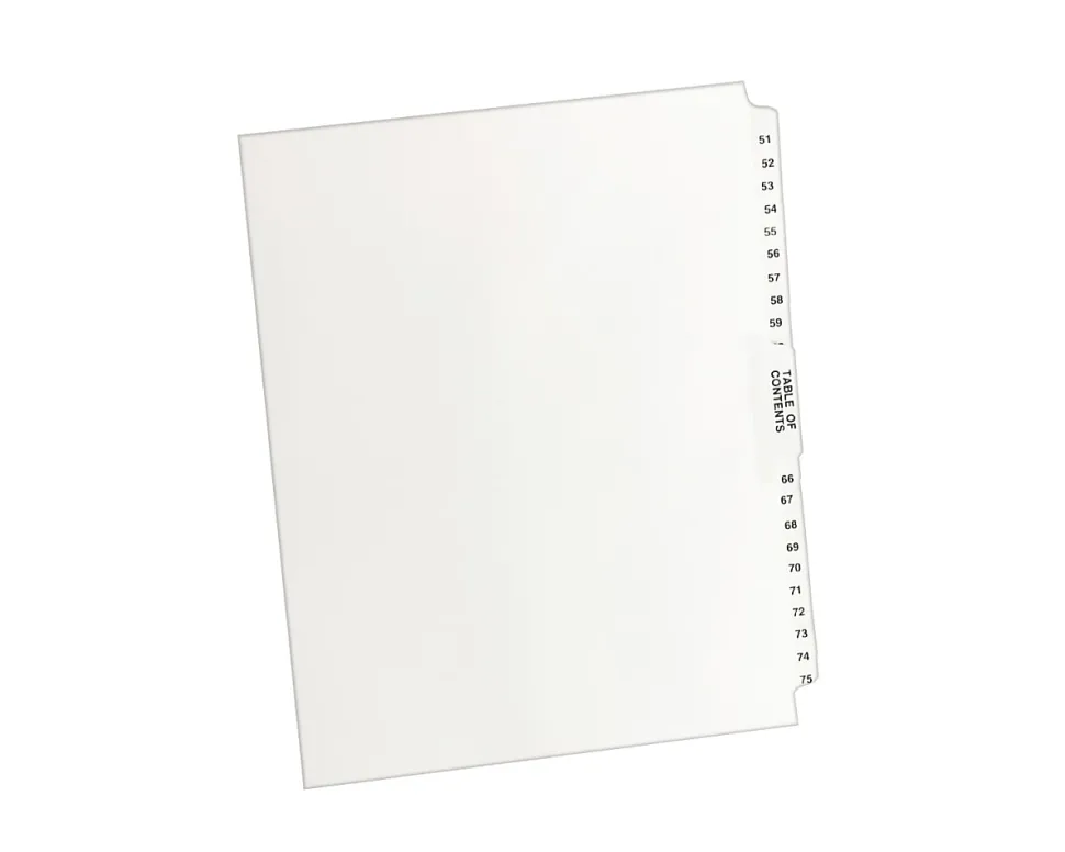 Avery® Premium Collated Legal Dividers Avery® Style, Side-Tab, 51-75 & Table Of Contents, 8-1/2" x 11"