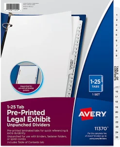 Avery® Premium Collated Legal Dividers Avery® Style, Side-Tab, 1-25 & Table Of Contents, 8-1/2