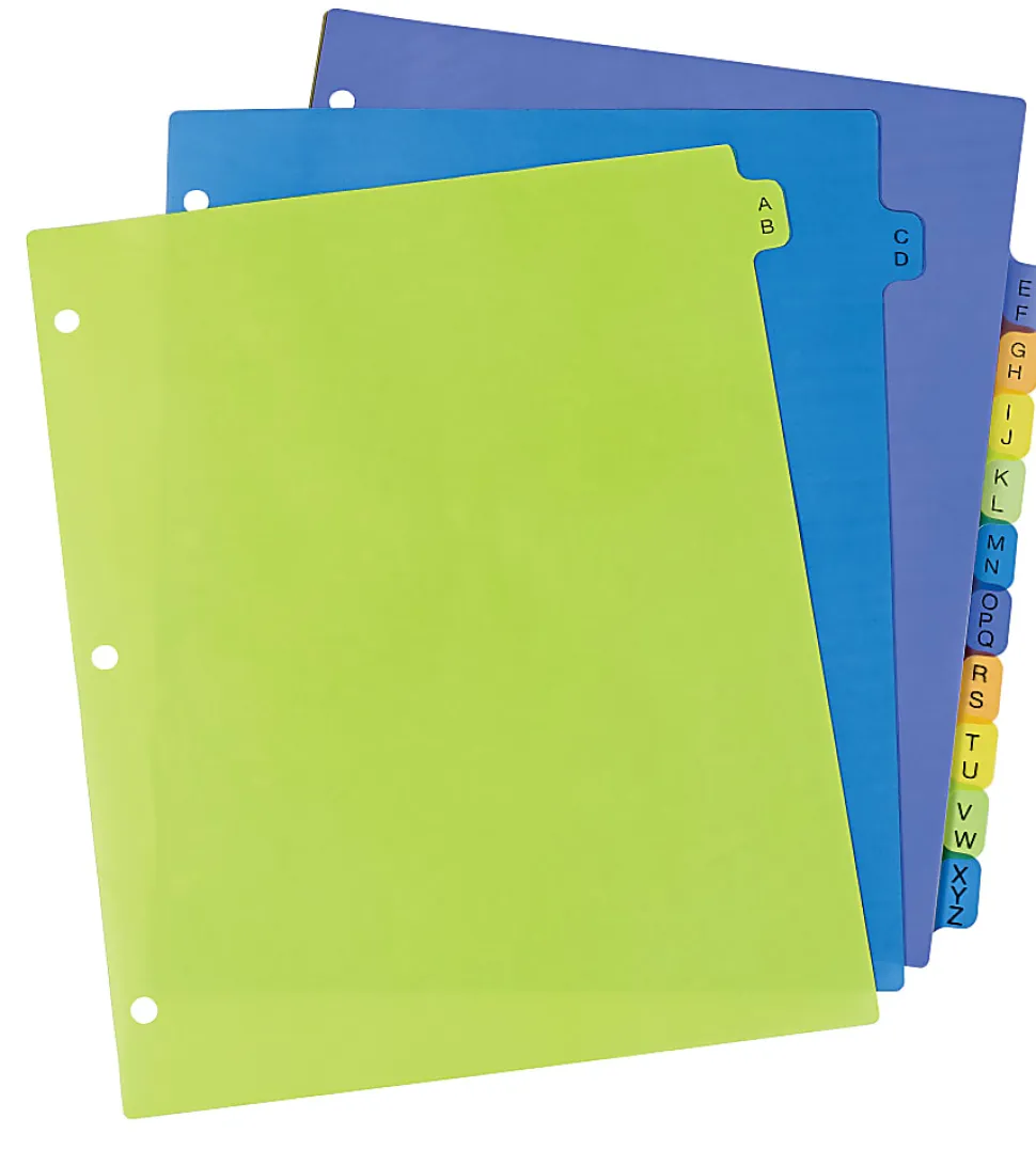 Avery® Preprinted Plastic Dividers, A-Z, 12-Tab, Multicolor, 1 Set