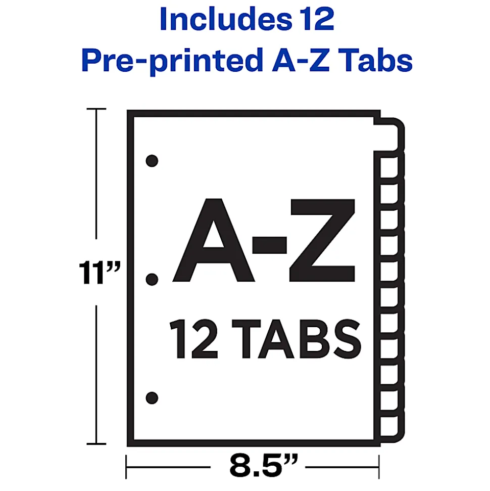 Avery® Preprinted Plastic Dividers, A-Z, 12-Tab, Multicolor, 1 Set