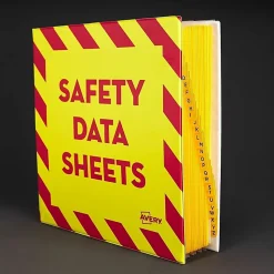Avery® Preprinted Safety Data Sheet 3-Ring Binder, 3" Rings, Yellow/Red