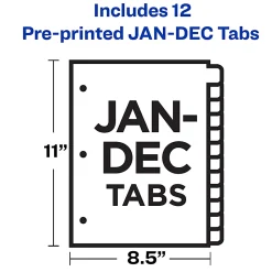 Avery® Preprinted Tab Plastic Dividers, 8 1/2" x 11", Jan-Dec Tabs, Multicolor, Set Of 12