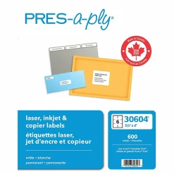 Avery PRES-a-ply™ Labels for Laser and Inkjet Printers, AVE30604, Rectangle, 3 1/3