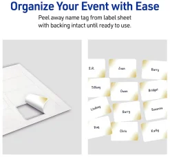 Avery® Printable Adhesive Name Badges With Preprinted Designs, Rectangle, S00-EW9, 2-1/3" x 3-3/8", Matte White With Gold Blush Design, Pack Of 80