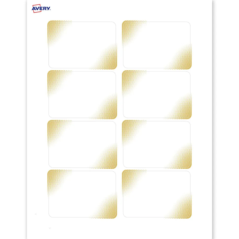 Avery® Printable Adhesive Name Badges With Preprinted Designs, Rectangle, S00-EW9, 2-1/3" x 3-3/8", Matte White With Gold Blush Design, Pack Of 80