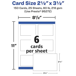 Avery® Printable Business Cards With Sure Feed® Technology, 95272-MWC25, Rectangle, 2.5" x 3.5", Matte White, Pack Of 150