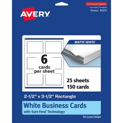 Avery® Printable Business Cards With Sure Feed® Technology, 95272-MWC25, Rectangle, 2.5
