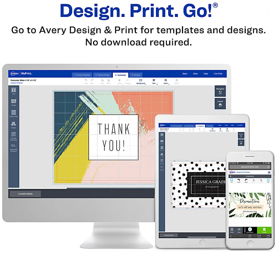 Avery® Printable Business Cards With Sure Feed® Technology, 95272-MWC50, Rectangle, 2.5" x 3.5", Matte White, Pack Of 300