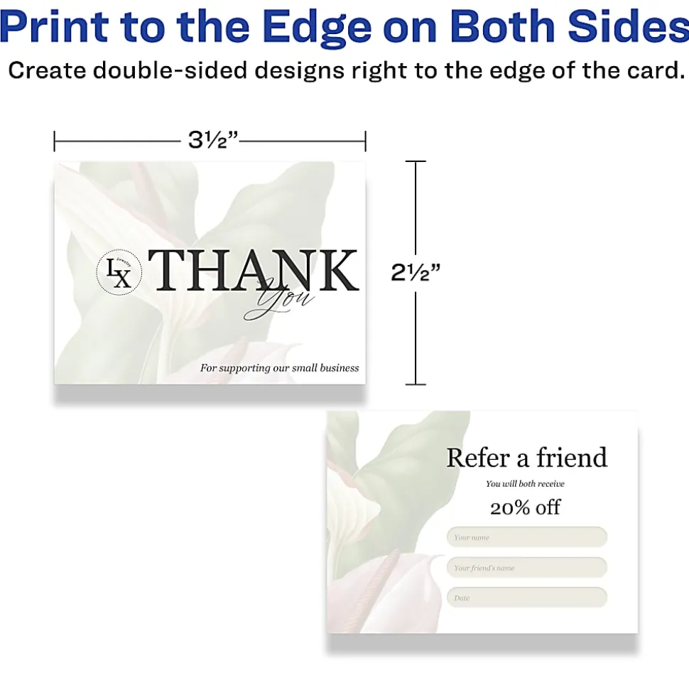 Avery® Printable Business Cards With Sure Feed® Technology, 95272-MWC10, Rectangle, 2.5" x 3.5", Matte White, Pack Of 60