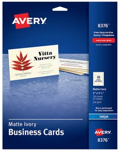 Avery® Printable Business Cards With Sure Feed® Technology For Inkjet Printers, 2" x 3.5", Ivory, 250 Blank Cards