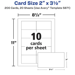 Avery® Printable Clean Edge® Business Cards With Sure Feed® Technology for Laser Printers, 2" x 3-1/2", White, Pack Of 200 Blank Cards