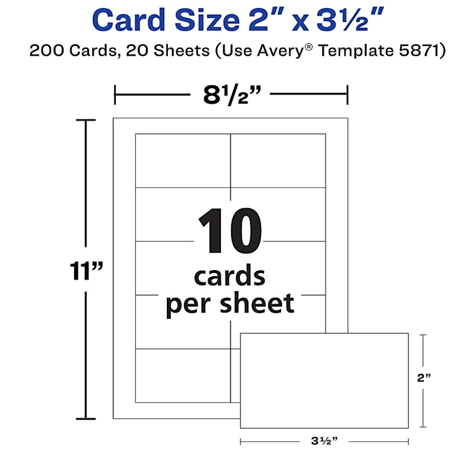 Avery® Printable Clean Edge® Business Cards With Sure Feed® Technology for Laser Printers, 2" x 3-1/2", White, Pack Of 200 Blank Cards