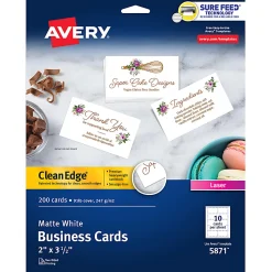 Avery® Printable Clean Edge® Business Cards With Sure Feed® Technology for Laser Printers, 2