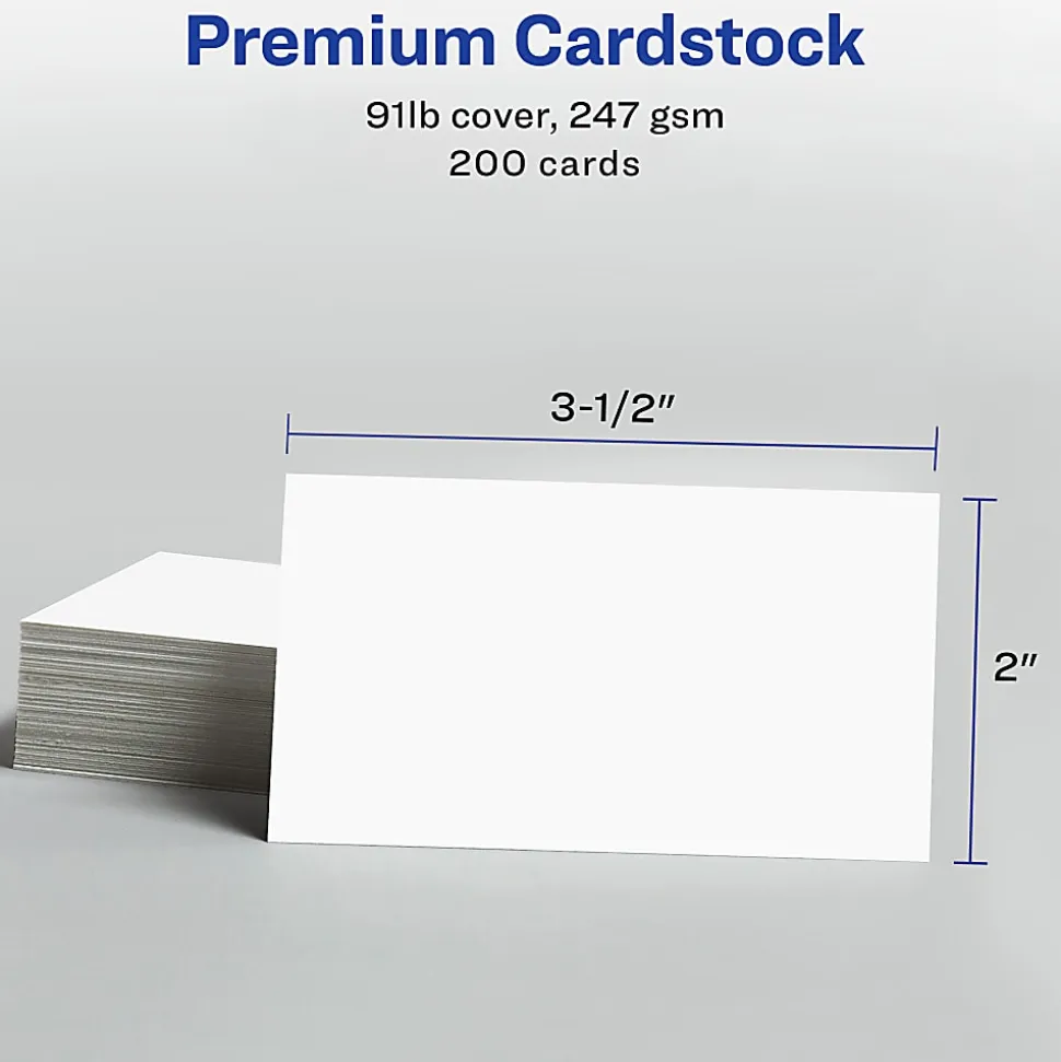 Avery® Printable Clean Edge® Business Cards With Sure Feed® Technology for Laser Printers, 2" x 3-1/2", White, Pack Of 200 Blank Cards