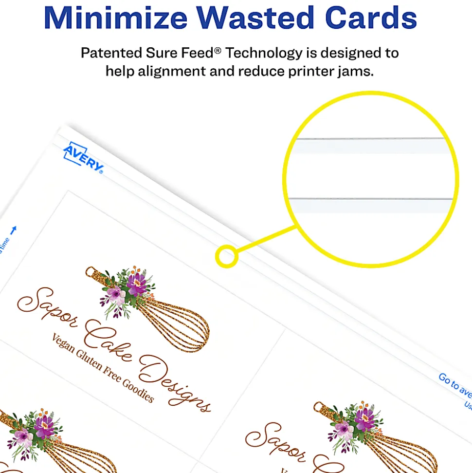 Avery® Printable Clean Edge® Business Cards With Sure Feed® Technology for Laser Printers, 2" x 3-1/2", White, Pack Of 200 Blank Cards