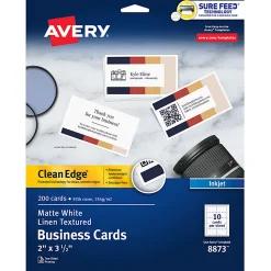 Avery® Printable Clean Edge® Business Cards With Sure Feed® Technology For Inkjet Printers, 2