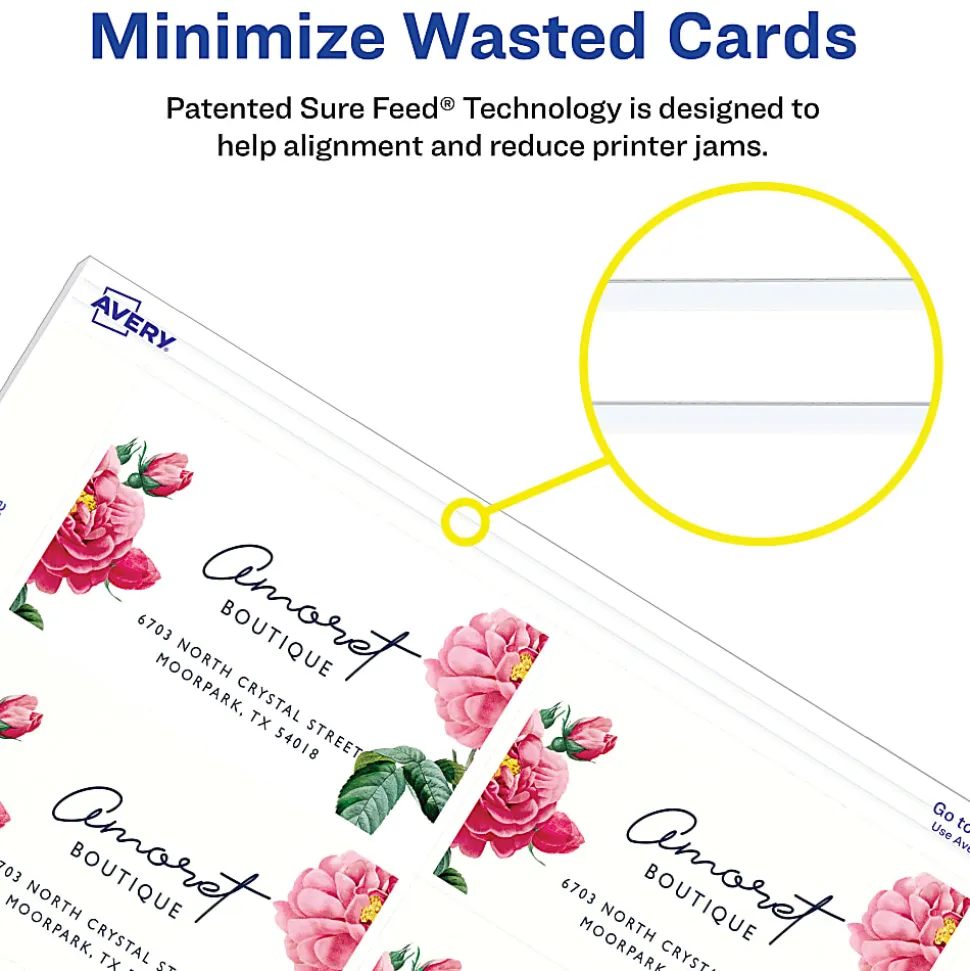 Avery® Printable Clean Edge® Business Cards With Sure Feed® Technology For Inkjet Printers, 2" x 3-1/2", White Linen Textured, Pack Of 200 Blank Cards