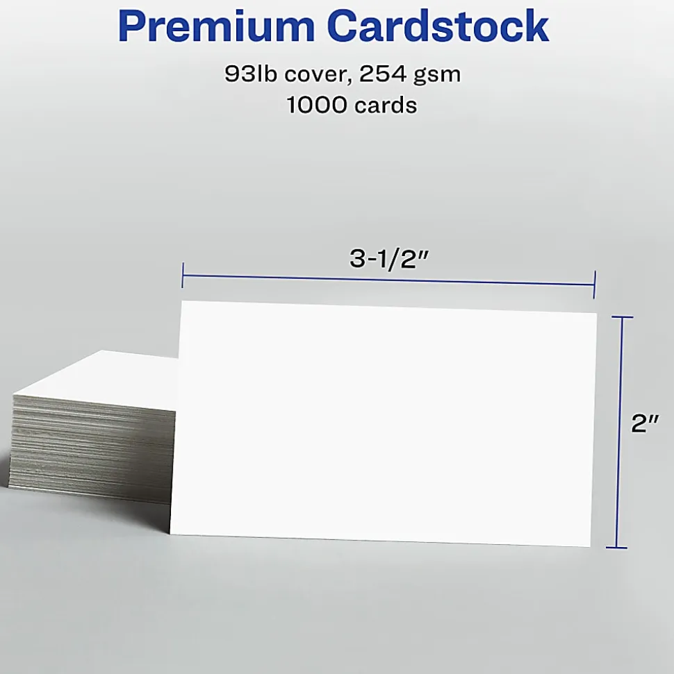 Avery® Printable Clean Edge® Business Cards With Sure Feed® Technology For Inkjet Printers, 2" x 3-1/2", White, Pack Of 1,000 Blank Cards