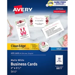 Avery® Printable Clean Edge® Business Cards With Sure Feed® Technology for Laser Printers, 2