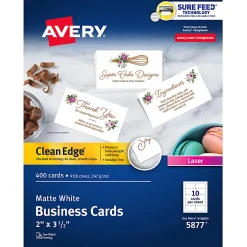 Avery® Printable Clean Edge® Business Cards With Sure Feed® Technology for Laser Printers, 2