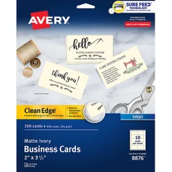 Avery® Printable Clean Edge® Business Cards With Sure Feed® Technology For Inkjet Printers, 2
