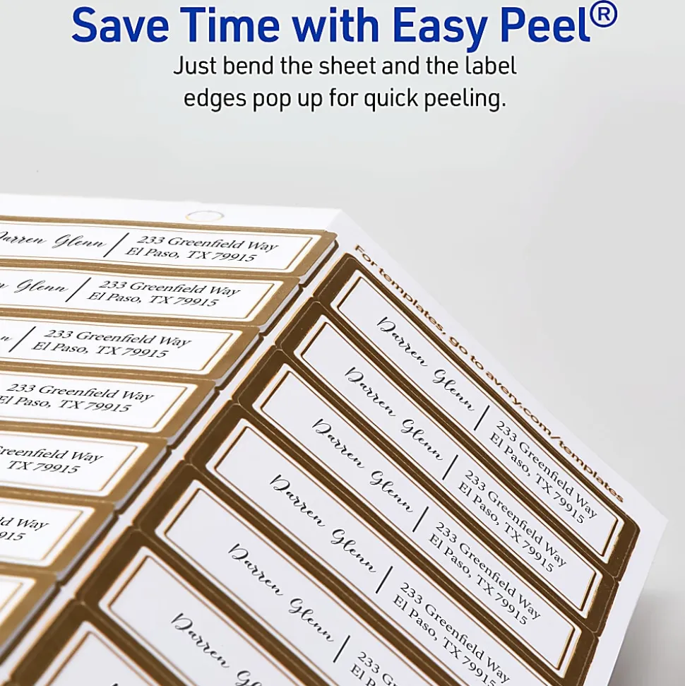 Avery® Printable Labels With Metallic Border, Rectangle, 1" x 2-5/8", Matte White, Pack Of 300
