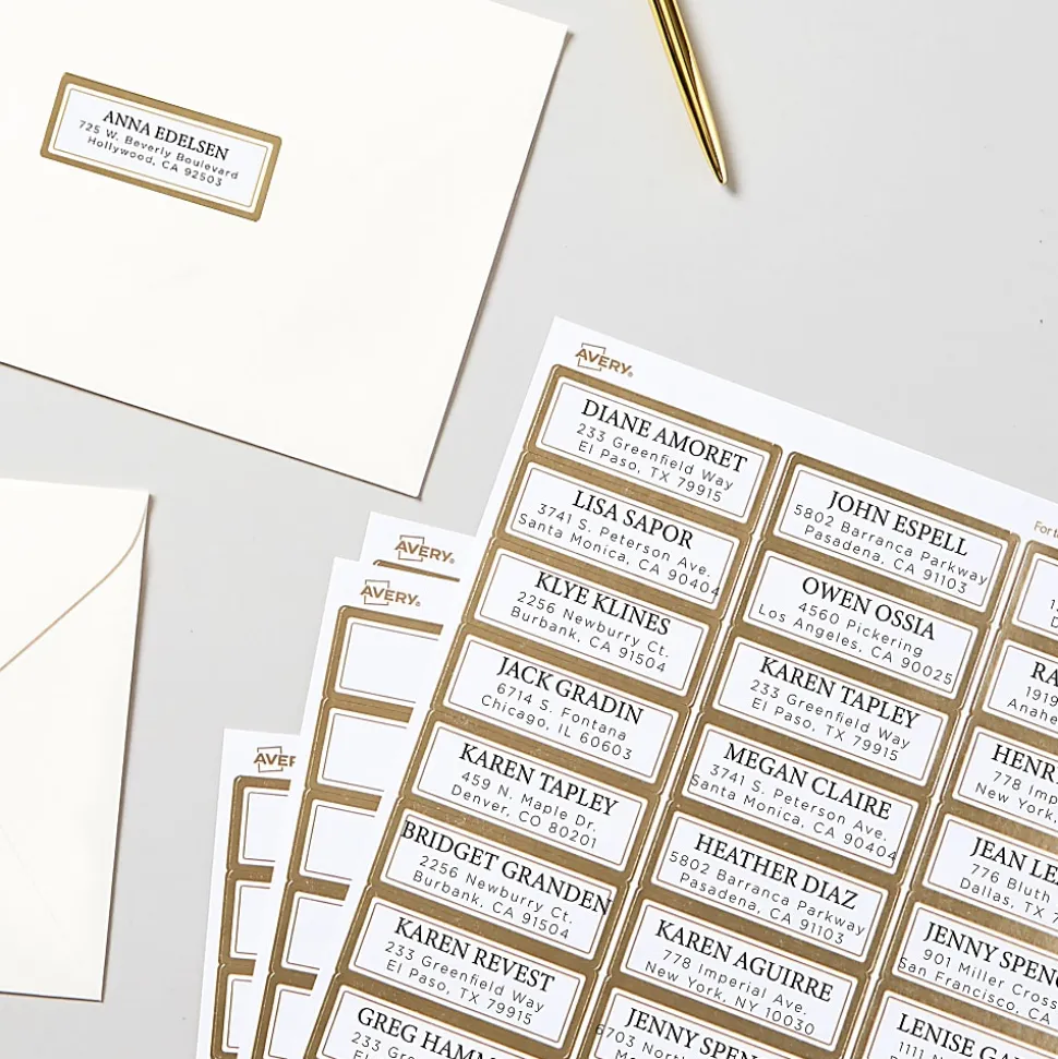 Avery® Printable Labels With Metallic Border, Rectangle, 1" x 2-5/8", Matte White, Pack Of 300