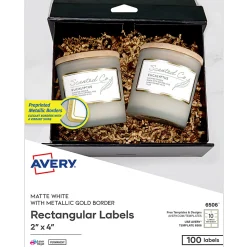 Avery® Printable Labels With Metallic Border, Rectangle, 2" x 4", Matte White, Pack Of 100