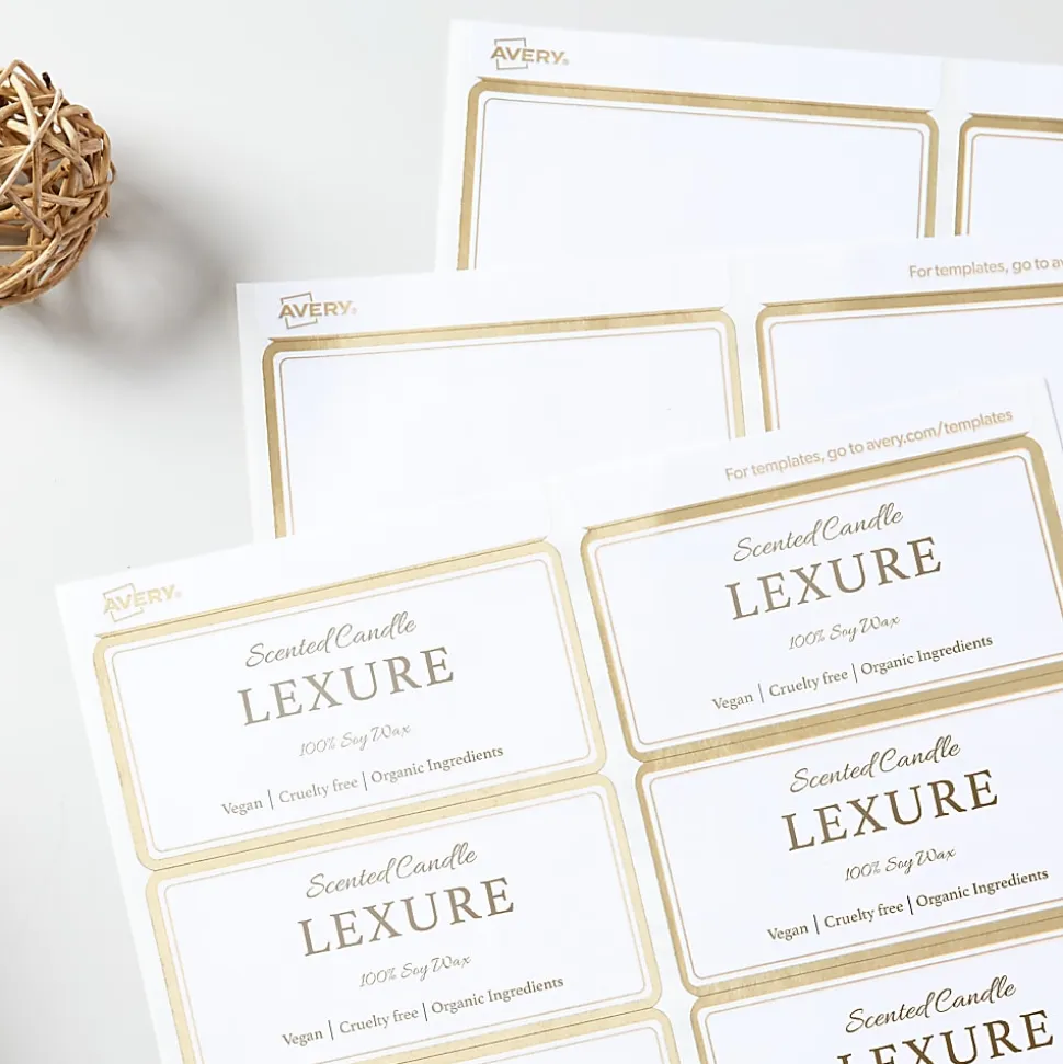 Avery® Printable Labels With Metallic Border, Rectangle, 2" x 4", Matte White, Pack Of 100