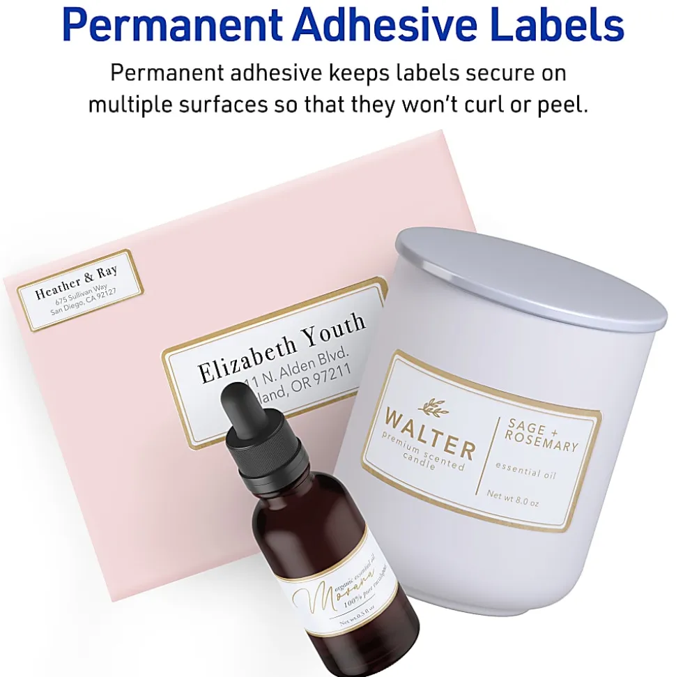 Avery® Printable Labels With Metallic Border, Round, 2" diameter, Matte White/Gold, Pack Of 120