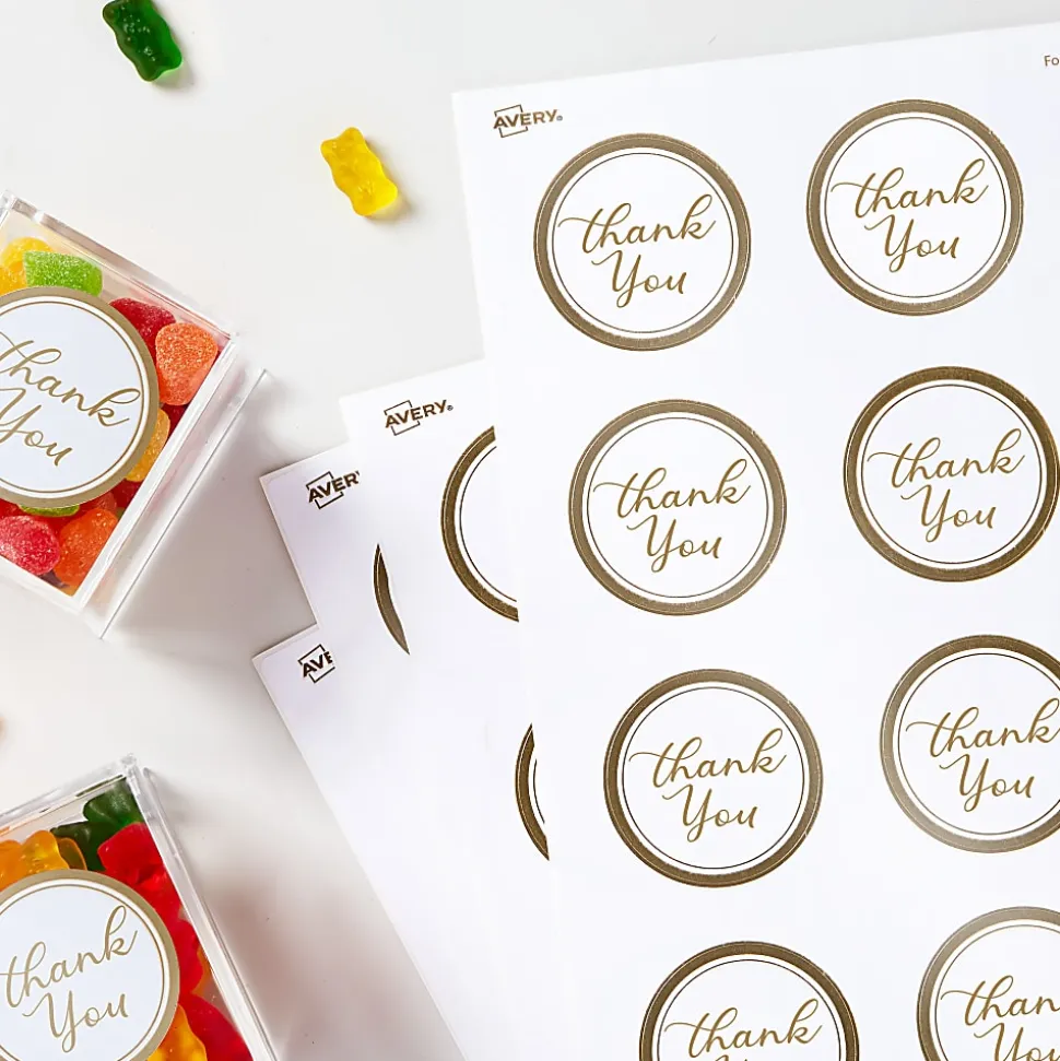 Avery® Printable Labels With Metallic Border, Round, 2" diameter, Matte White/Gold, Pack Of 120