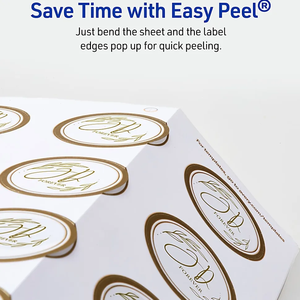 Avery® Printable Labels With Metallic Border, Round, 2" diameter, Matte White/Gold, Pack Of 120
