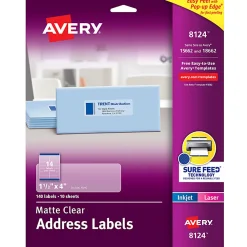 Avery® Printable Labels With Sure Feed®, Rectangle, 1-1/3" x 4", Matte Clear, Pack Of 140