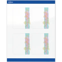 Avery® Printable Labels With Sure Feed® Technology, S00-EVD, 4" x 3-1/3", Glossy White With Preprinted Watercolor/Gold Leaf Design, Pack Of 40