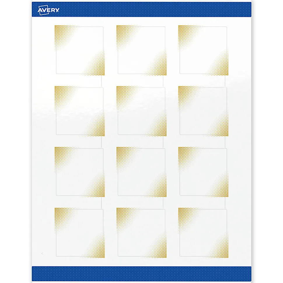 Avery® Printable Labels With Sure Feed® Technology, S00-EWA, Square, 2" x 2", Glossy White With Preprinted Gold-Blush Pattern, Pack Of 120