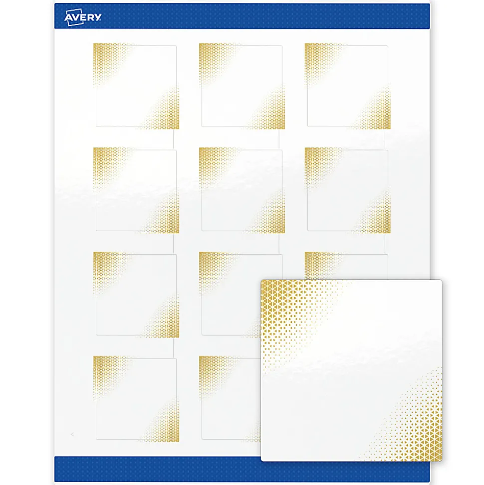 Avery® Printable Labels With Sure Feed® Technology, S00-EWA, Square, 2" x 2", Glossy White With Preprinted Gold-Blush Pattern, Pack Of 120