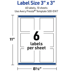 Avery® Printable Labels With Sure Feed® Technology, S00-EW7, Square, 3