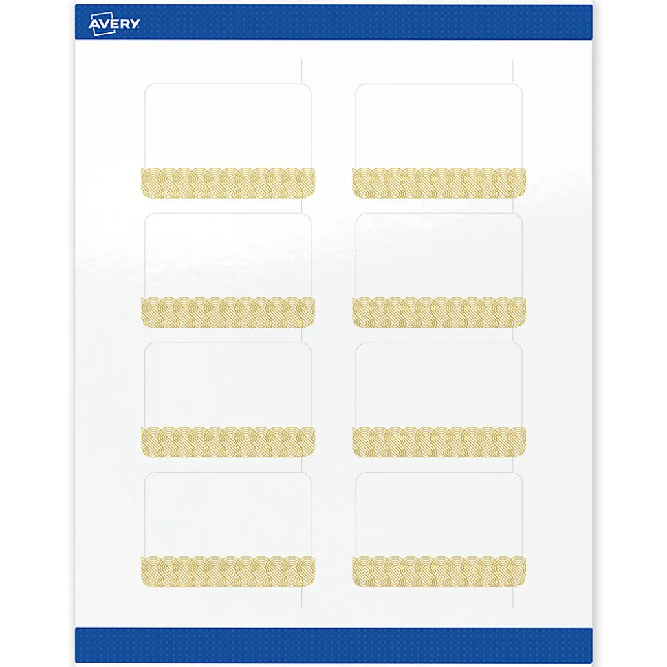 Avery® Printable Labels With Sure Feed® Technology, S00-EWV, Rectangle, 2" x 3", Glossy White With Preprinted Gold Lace Trim Pattern, Pack Of 80