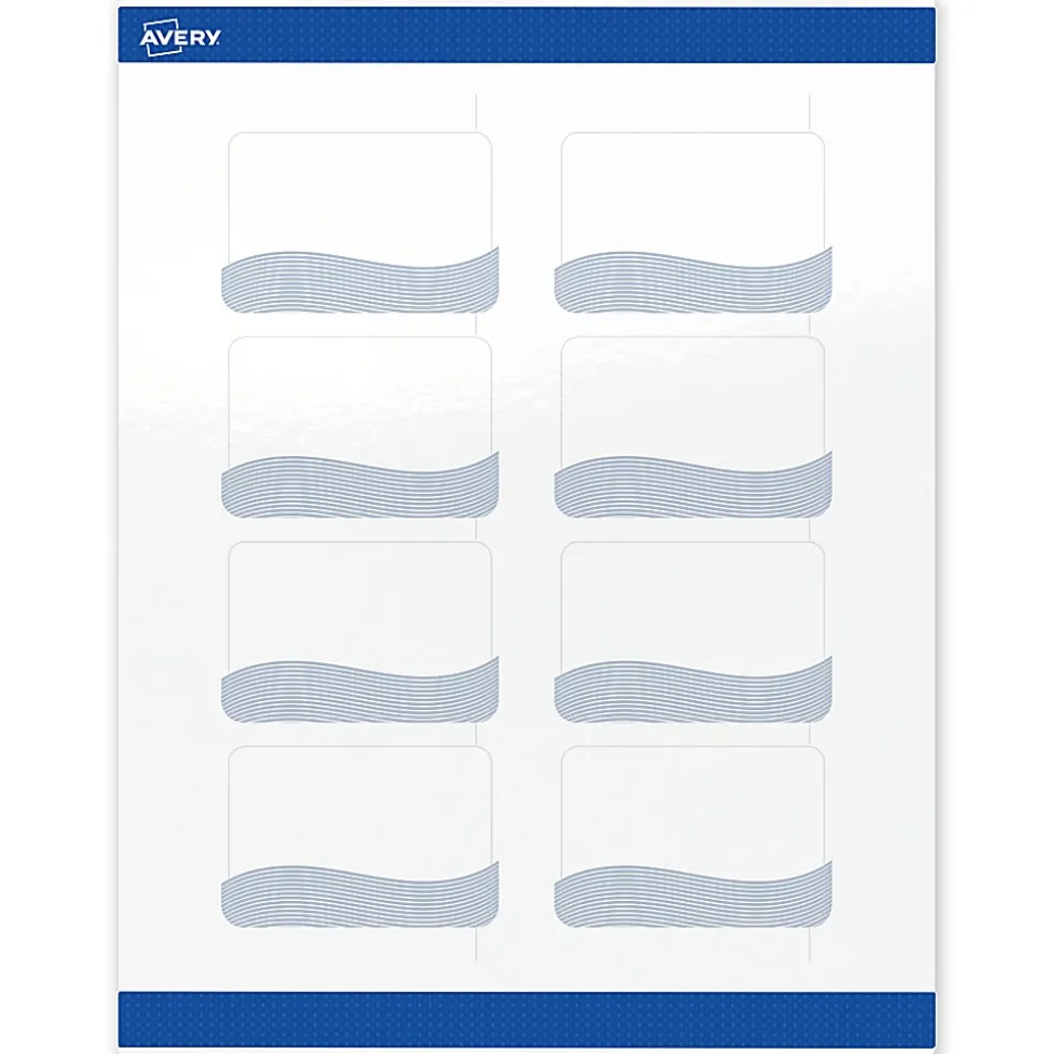 Avery® Printable Labels With Sure Feed® Technology, S00-ETZ, Rectangle, 2" x 3", Glossy White With Preprinted Blue Waves Design, Pack Of 80