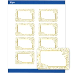Avery® Printable Labels With Sure Feed® Technology, S00-EVX, Rectangle, 2" x 3", Matte White With Preprinted Gold Leaf Pattern, Pack Of 80