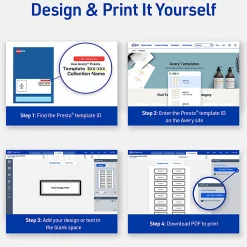 Avery® Printable Labels With Sure Feed® Technology, S00-ETX, Rectangle, 1" x 2-5/8", Matte White With Preprinted Blue Waves Design, Pack Of 160