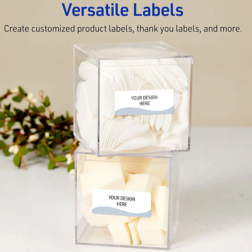 Avery® Printable Labels With Sure Feed® Technology, S00-EVW, Rectangle, 4" x 3-1/3", Matte White With Preprinted Gold Leaf Pattern, Pack Of 40