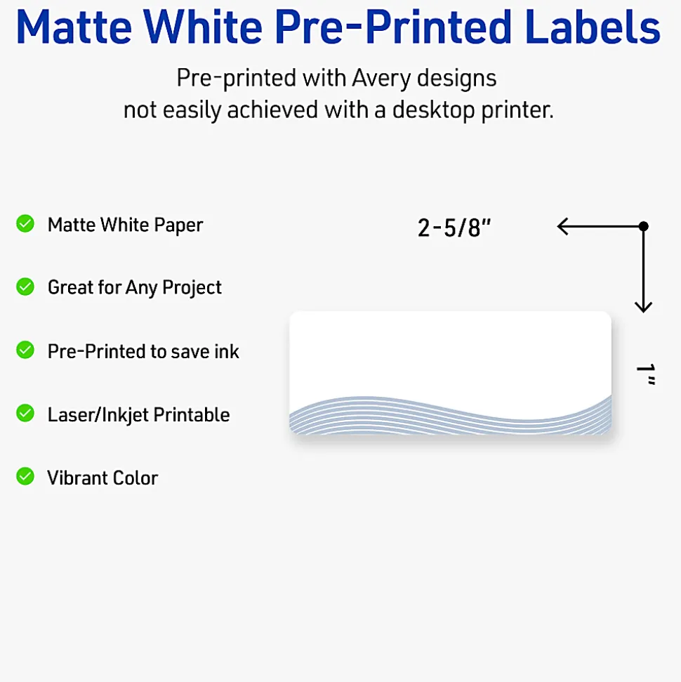 Avery® Printable Labels With Sure Feed® Technology, S00-EVW, Rectangle, 4" x 3-1/3", Matte White With Preprinted Gold Leaf Pattern, Pack Of 40