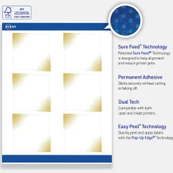 Avery® Printable Labels With Sure Feed® Technology, S00-ETG, Rectangle, 4" x 3-1/3", Matte White With Preprinted Black/Gold Vein Border, Pack Of 40