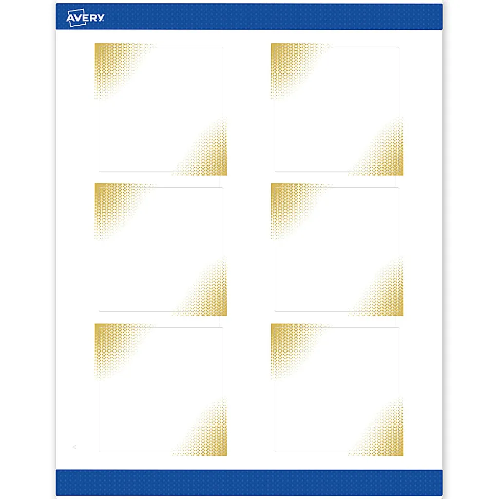 Avery® Printable Labels With Sure Feed® Technology, S00-EWQ, Square, 3" x 3", Matte White With Preprinted Gold-Blush Pattern, Pack Of 60